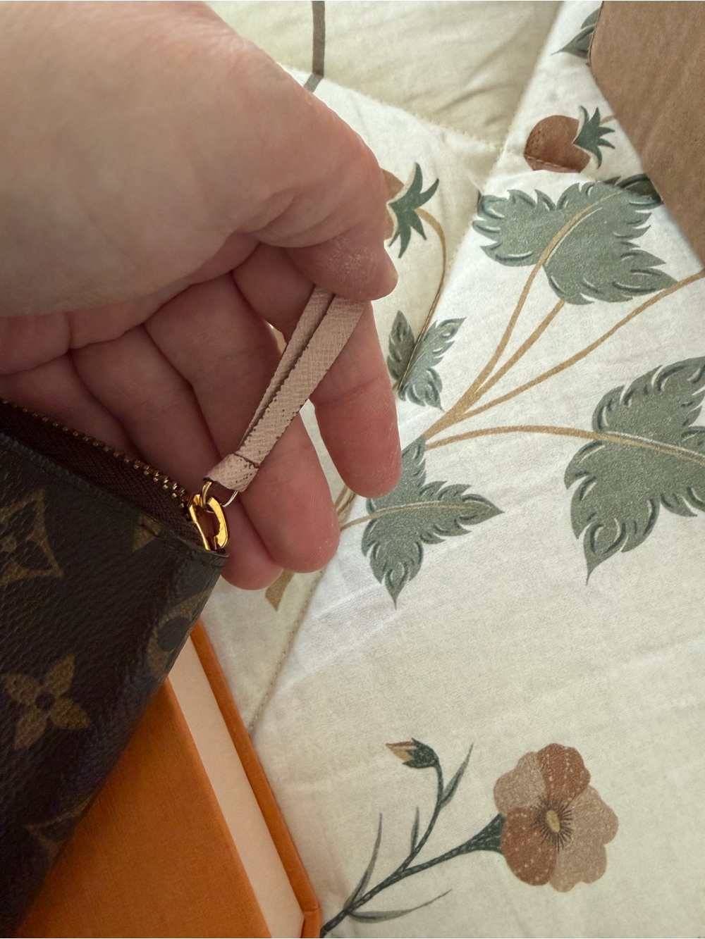 Louis Vuitton Monogram Canvas Wristlet with Pale Pink Strap
